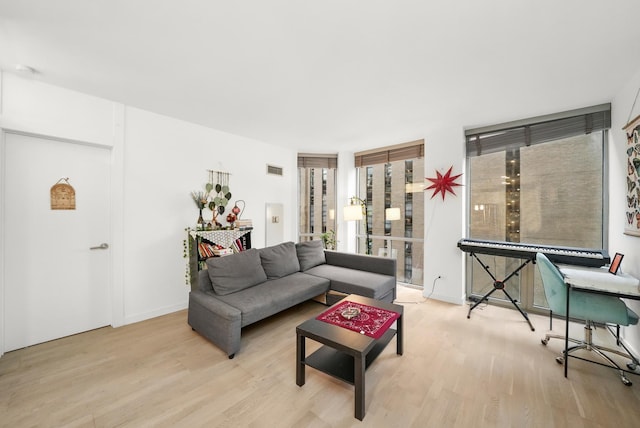 living room with light wood-type flooring