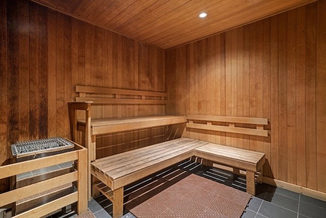 view of sauna / steam room with tile patterned flooring