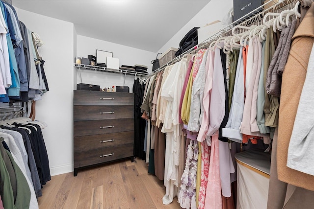 walk in closet with light wood-type flooring