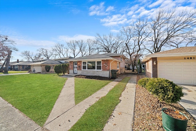 single story home with a garage and a front yard