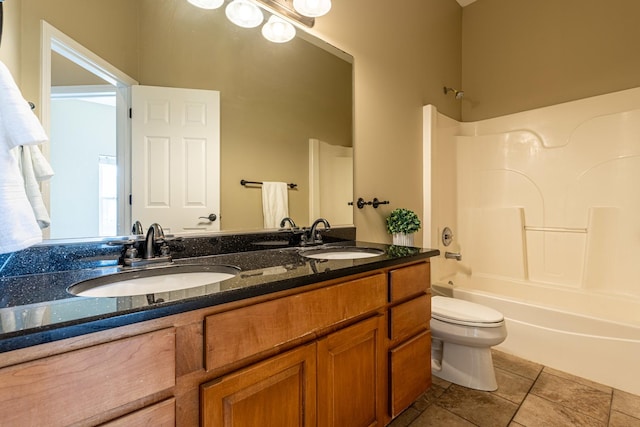 6074 Ironwood Ln, Lisle, IL 60532 - bathroom with shower / bath combination, toilet, double vanity, and tile patterned flooring