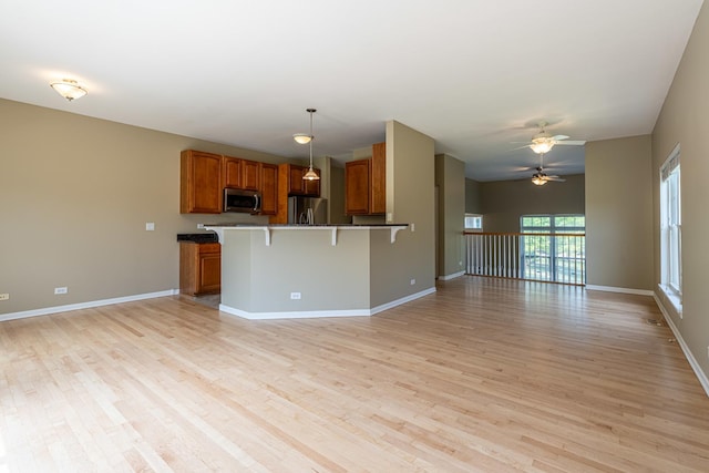 6074 Ironwood Ln, Lisle, IL 60532 - unfurnished living room featuring light wood-style flooring, a ceiling fan, and baseboards