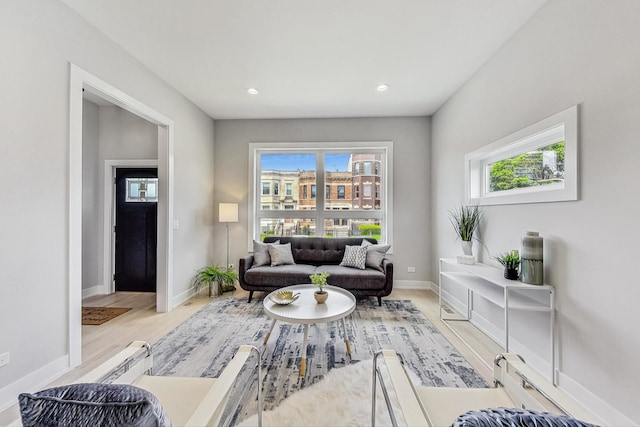 living room with light wood-type flooring