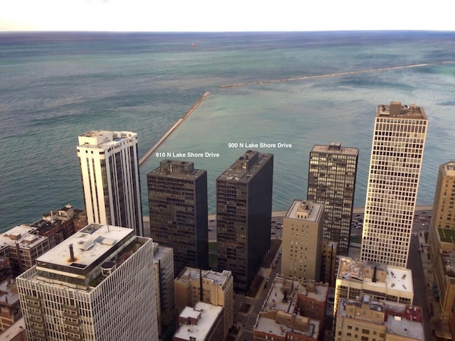 aerial view featuring a water view