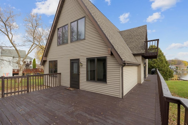 deck featuring a water view