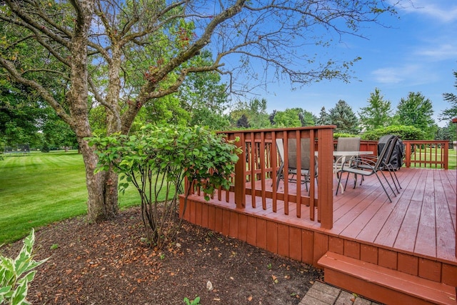 wooden deck with a lawn