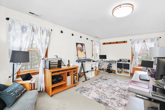 view of carpeted office space
