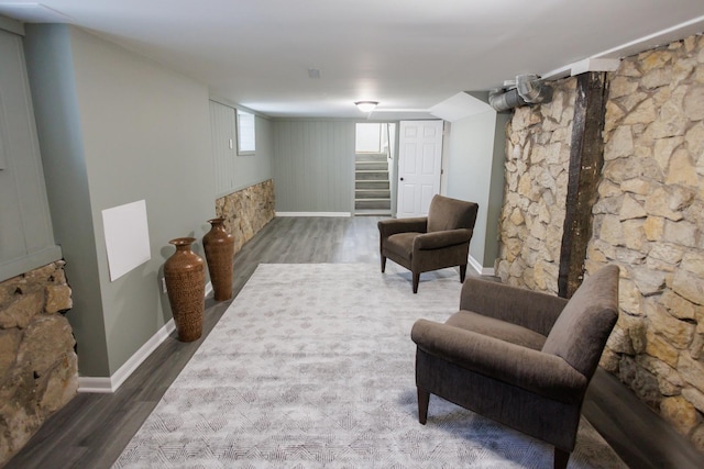 living area featuring dark wood-type flooring