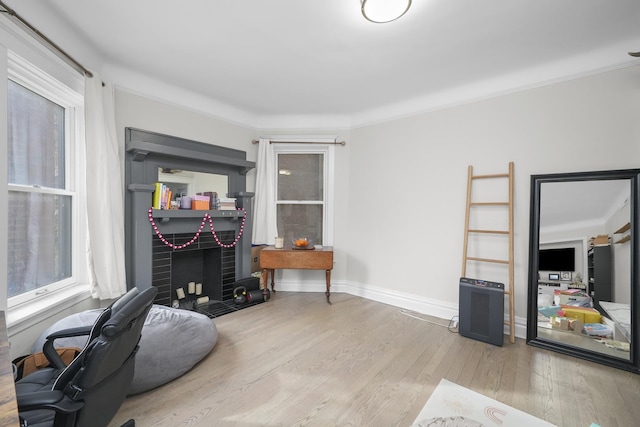 interior space with ornamental molding and light wood-type flooring