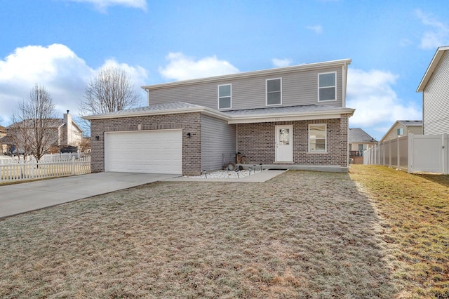 851 Western Ave, Braidwood, IL 60408 - traditional home featuring fence, driveway, a front lawn, a garage, and brick siding