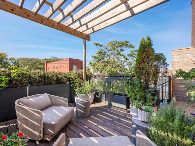 wooden terrace featuring a pergola