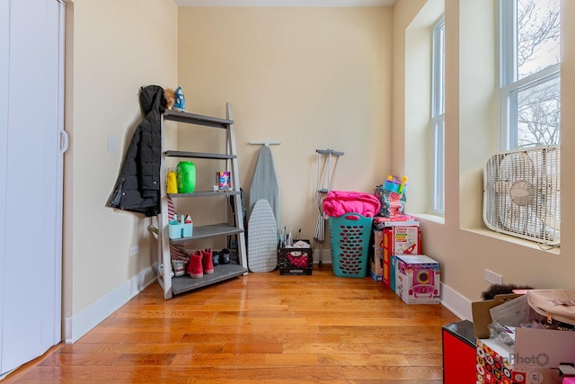 rec room featuring light hardwood / wood-style flooring