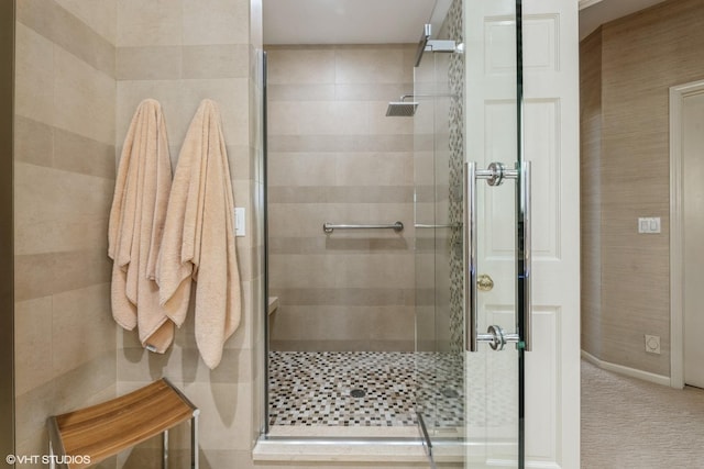 full bathroom featuring a shower stall