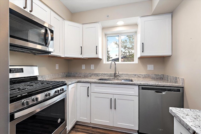 kitchen with sink, appliances with stainless steel finishes, and white cabinets