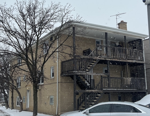 view of snow covered building