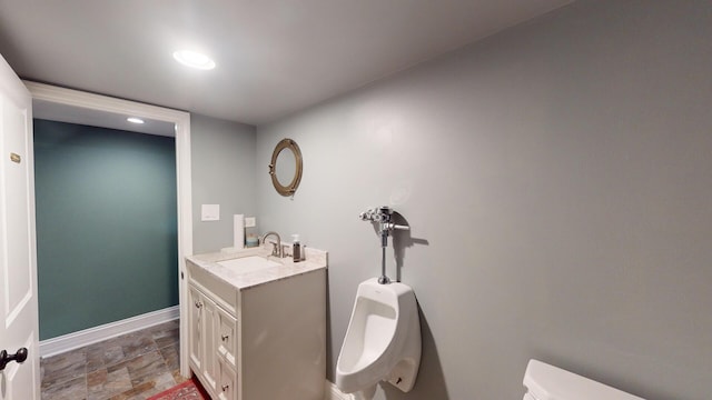 7N108 Hastings Dr, Saint Charles, IL 60175 - bathroom with toilet, baseboards, recessed lighting, vanity, and stone finish floors