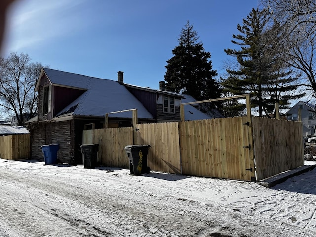 view of snow covered exterior