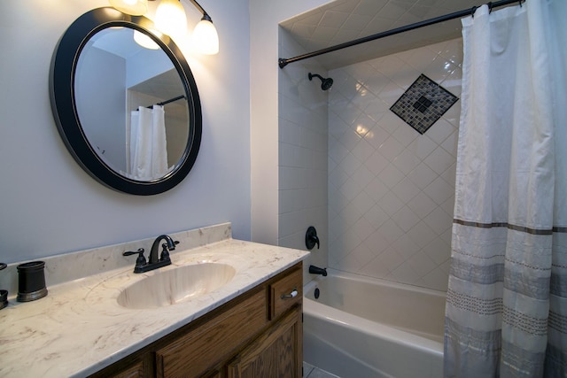 bathroom with shower / bath combo and vanity