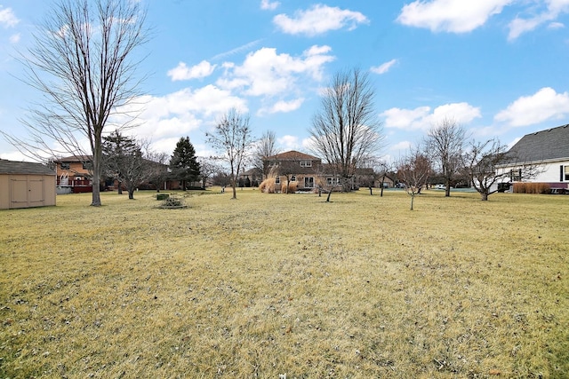 view of yard featuring a shed and an outdoor structure