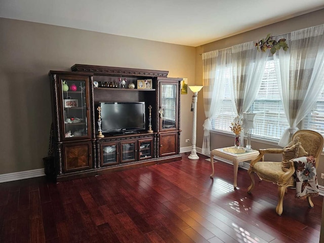 sitting room with dark hardwood / wood-style floors