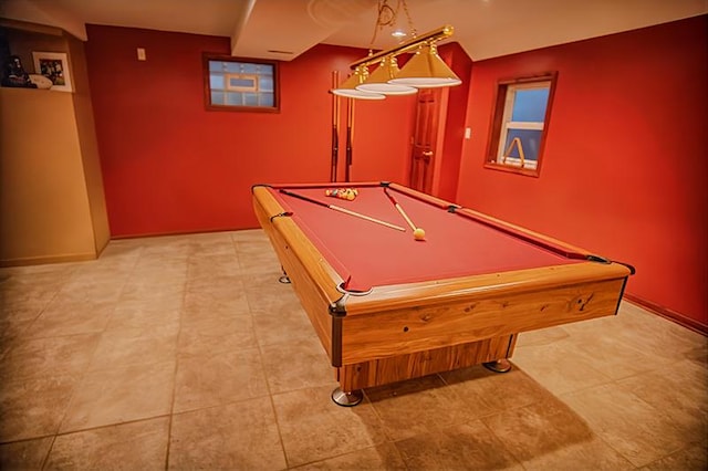 game room featuring billiards and baseboards