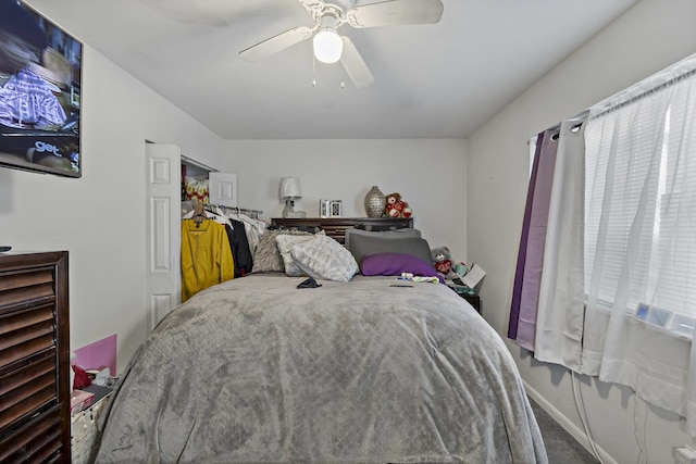 bedroom with carpet and ceiling fan