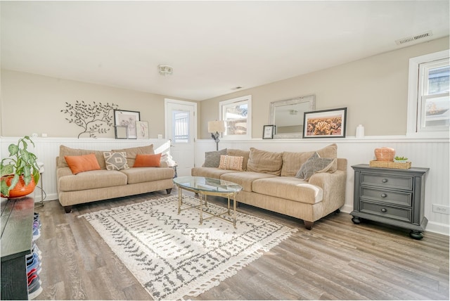 living room with hardwood / wood-style flooring