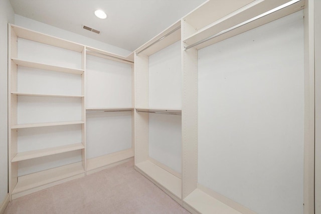 spacious closet featuring light carpet