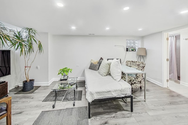 living room featuring light wood-type flooring