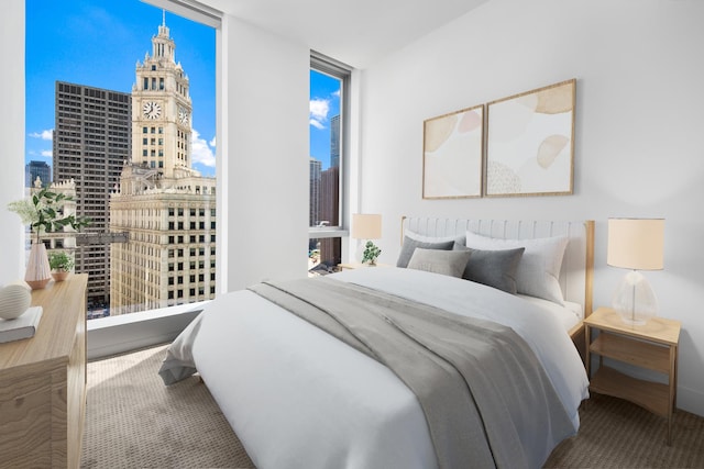 bedroom with carpet flooring and floor to ceiling windows