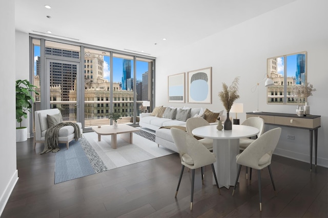 interior space featuring dark hardwood / wood-style flooring and expansive windows