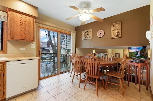 dining room featuring light tile patterned floors and ceiling fan