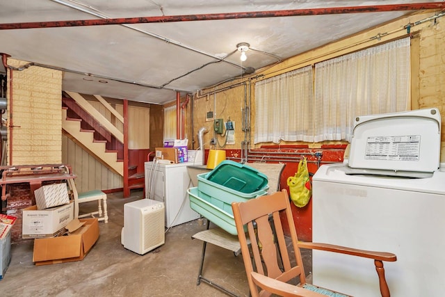 finished basement with independent washer and dryer and stairs