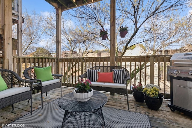 wooden deck with outdoor lounge area