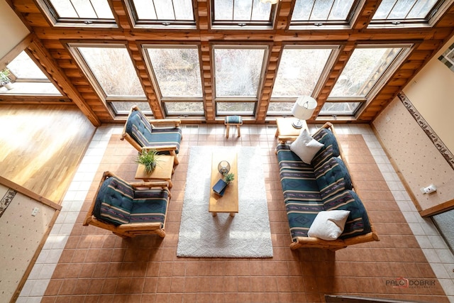 living area with a skylight