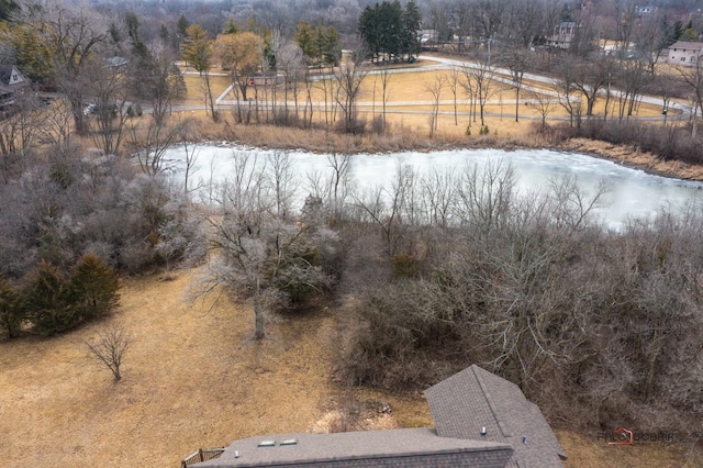 bird's eye view featuring a water view