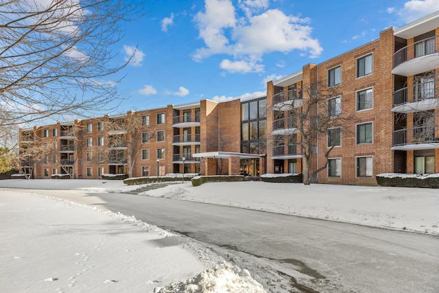 view of snow covered building