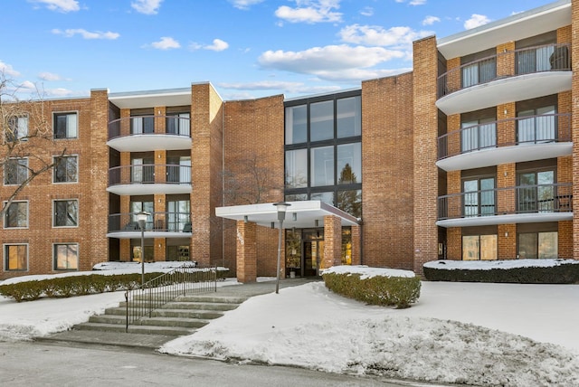 view of snow covered building