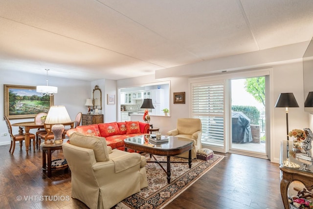 living room featuring dark hardwood / wood-style floors