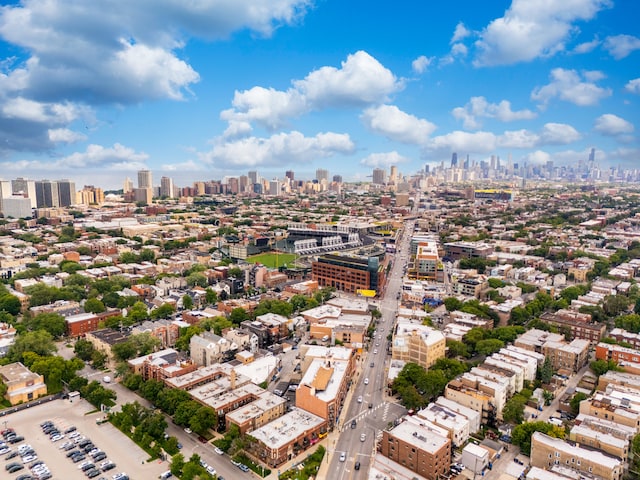 aerial view with a city view