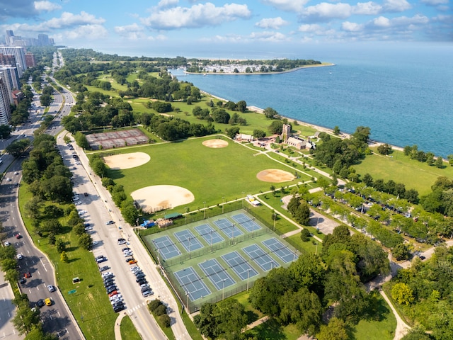 drone / aerial view featuring a water view