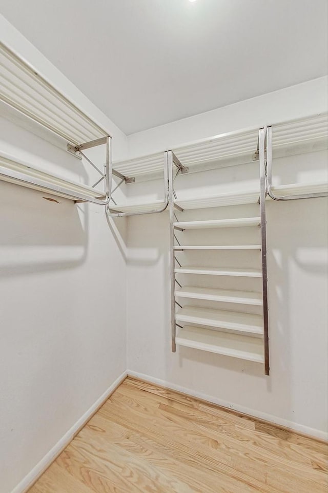 walk in closet with wood finished floors