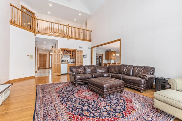 10848 Crystal Ridge Ct, Orland Park, IL 60467 - living area with visible vents, recessed lighting, a high ceiling, and light wood-style floors