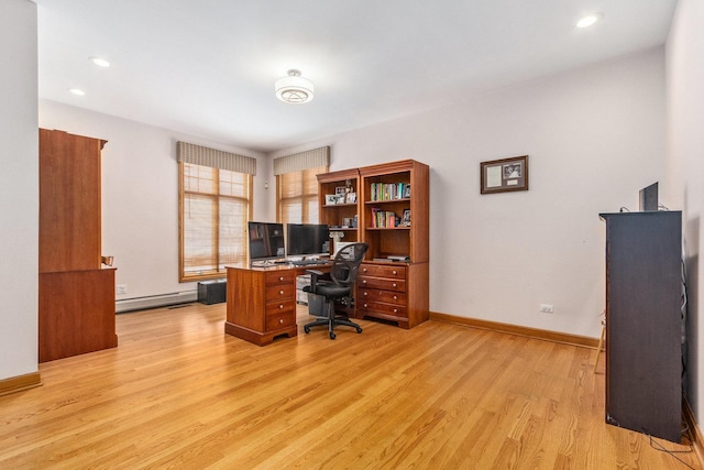 10848 Crystal Ridge Ct, Orland Park, IL 60467 - home office with recessed lighting, light wood-style floors, a baseboard radiator, and baseboards