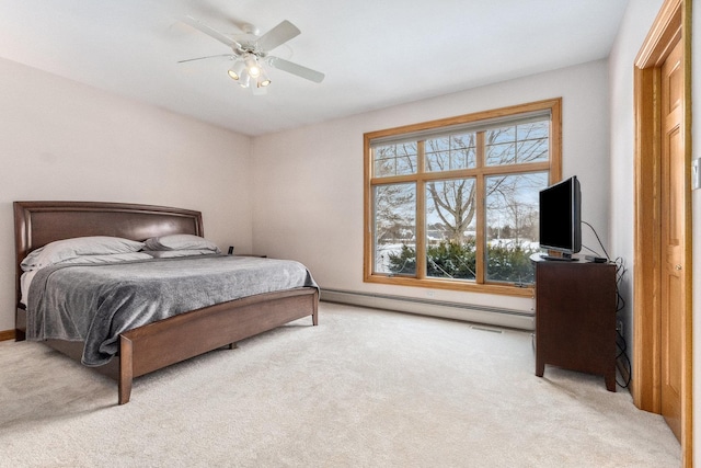 10848 Crystal Ridge Ct, Orland Park, IL 60467 - bedroom with a baseboard radiator, light colored carpet, and a ceiling fan