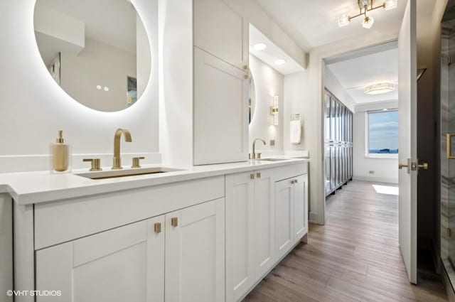 bathroom featuring wood-type flooring and vanity