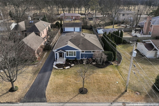 bird's eye view with a residential view