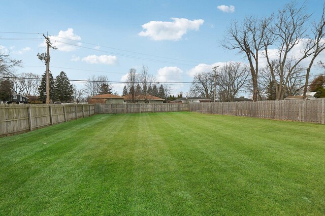 view of yard with a fenced backyard