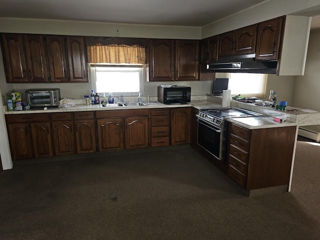 kitchen with plenty of natural light, dark brown cabinetry, black appliances, and sink