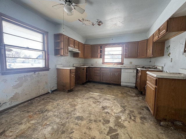 kitchen featuring ceiling fan, dishwasher, and sink